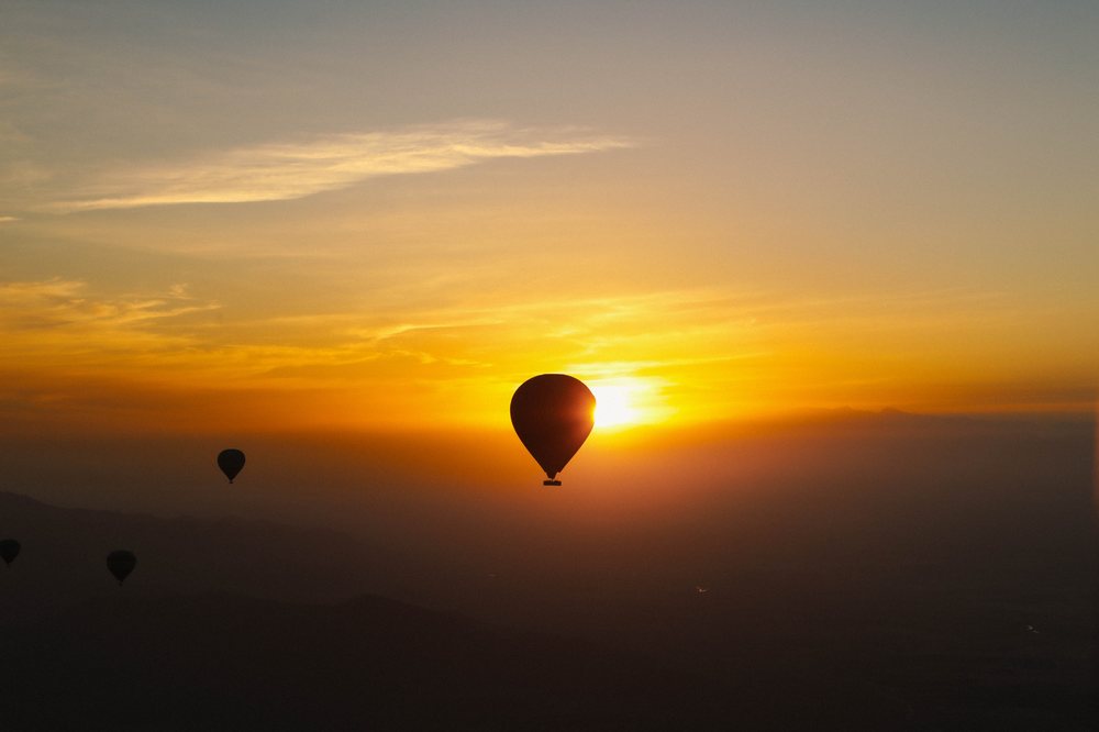 Sunrise hot air balloon and Agafay desert camp
