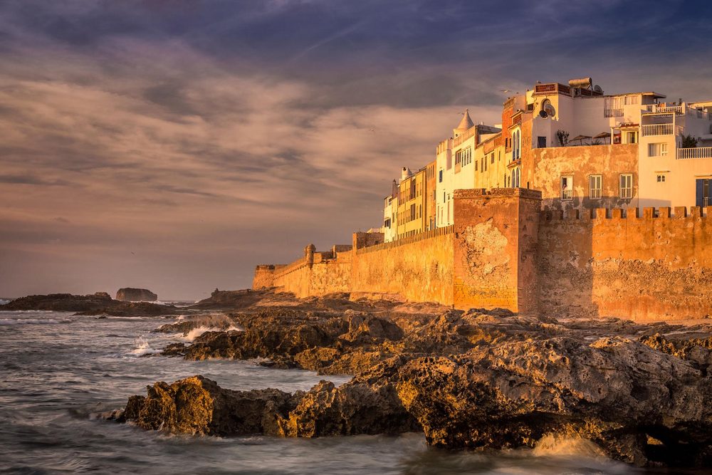 The ramparts of Essaouira at sunset, facing the ocean